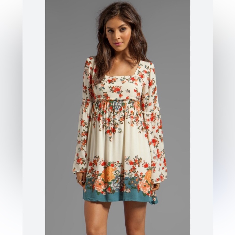 Free People Modern Chinoiserie Tea Combo multicolor floral square neck dress - Picture 14 of 15